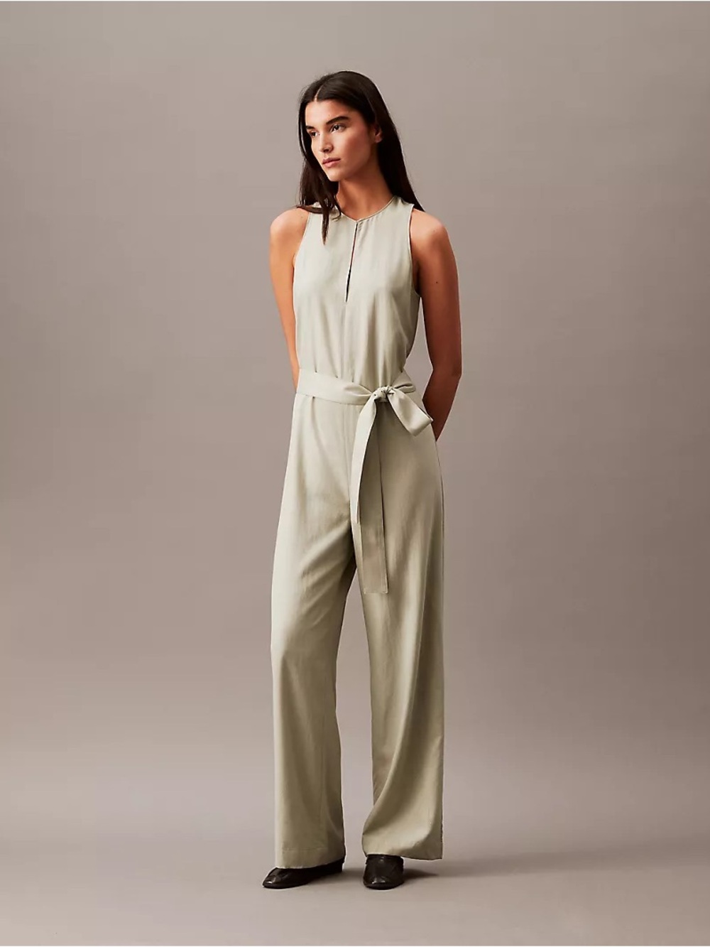 Calvin Klein Solid Sleeveless Jumpsuit Small New Sage Green